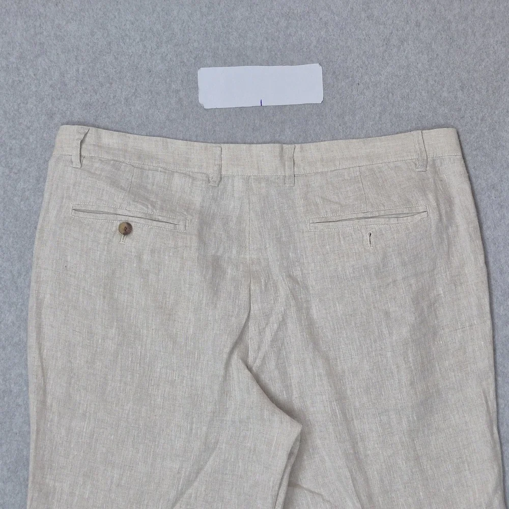 Club Room Men Pants 36W 32L Beige Linen Dress Pants Button 31.5